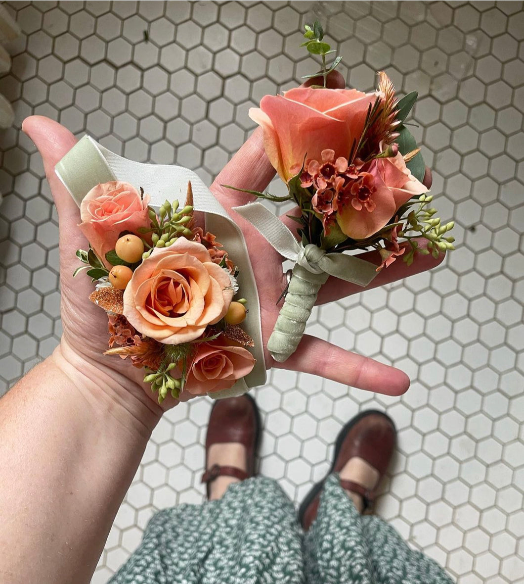 Matching Ribbon Corsage and Boutonniere