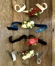 Load image into Gallery viewer, Fallston Florist Harford County corsage cuff formal prom boutonniere local flowers modern cuff baltimore prom formal dance Bel Air ribbon corsage 